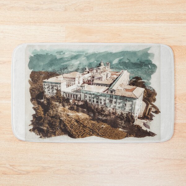 Item preview, Historic Montecassino Abbey / Mountains of Italy Near Rome / Watercolor Travel Painting designed and sold by Naumovski.