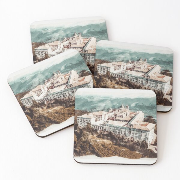 Item preview, Historic Montecassino Abbey / Mountains of Italy Near Rome / Watercolor Travel Painting designed and sold by Naumovski.