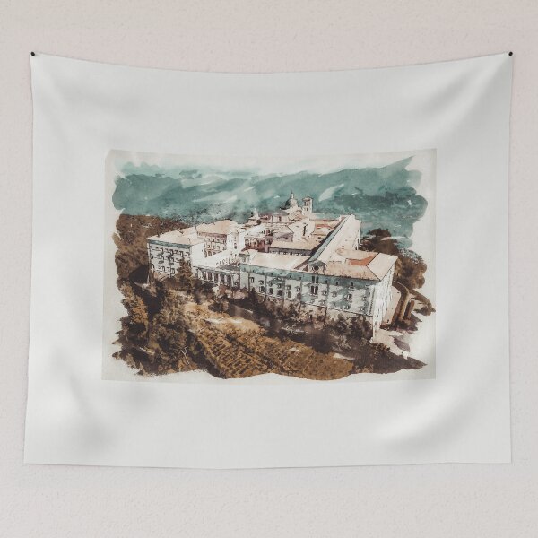 Item preview, Historic Montecassino Abbey / Mountains of Italy Near Rome / Watercolor Travel Painting designed and sold by Naumovski.