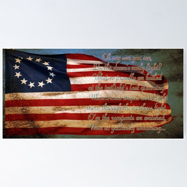 American Flag and Lyrics to Star Spangled Banner Poster for Sale