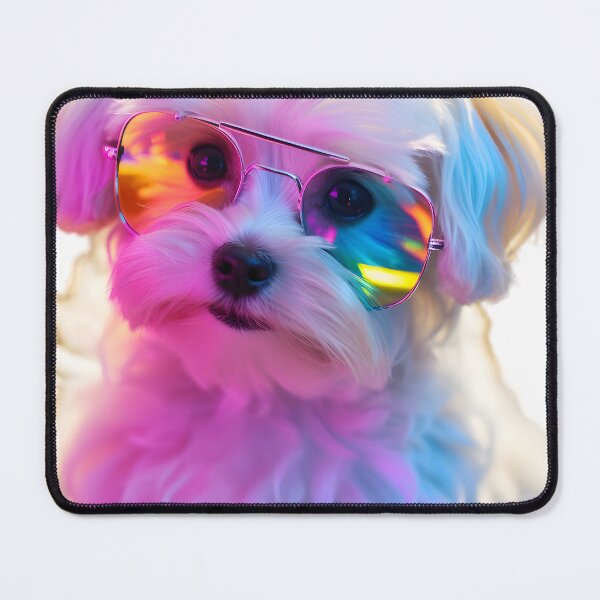 Item preview, A cute and playful Maltese puppy wearing a rainbow colored pair of glasses in the style of celebrity and pop culture designed and sold by AI-Only Creations.