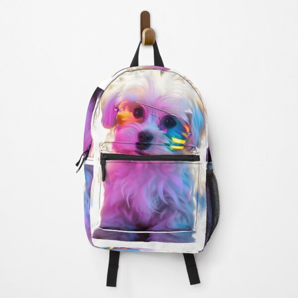 Item preview, A cute and playful Maltese puppy wearing a rainbow colored pair of glasses in the style of celebrity and pop culture designed and sold by AI-Only Creations.