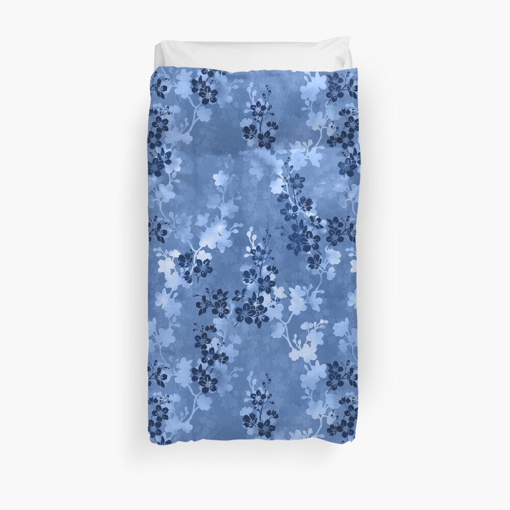 Sakura blossom in blue Duvet Cover