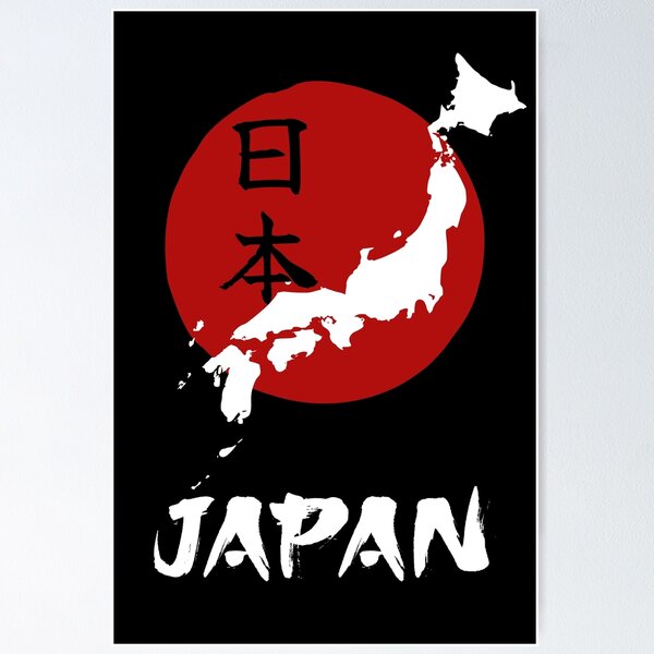 Japan map and red sun Poster