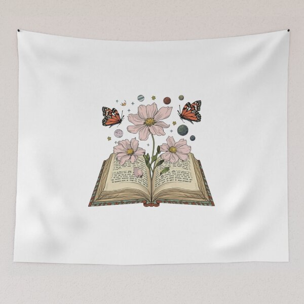 Item preview, Flowers Growing From Book | Light Pink California Poppies With small monarch butterflies and planets and stars designed and sold by CircinusStore.