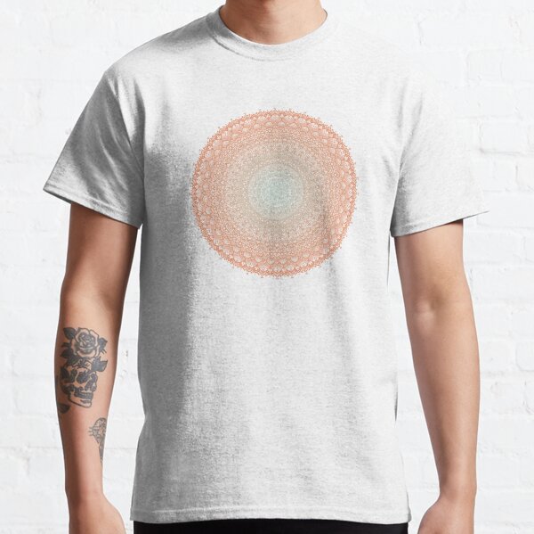 Turquoise and Peach Mandala Zentangle Boho Design Classic T-Shirt