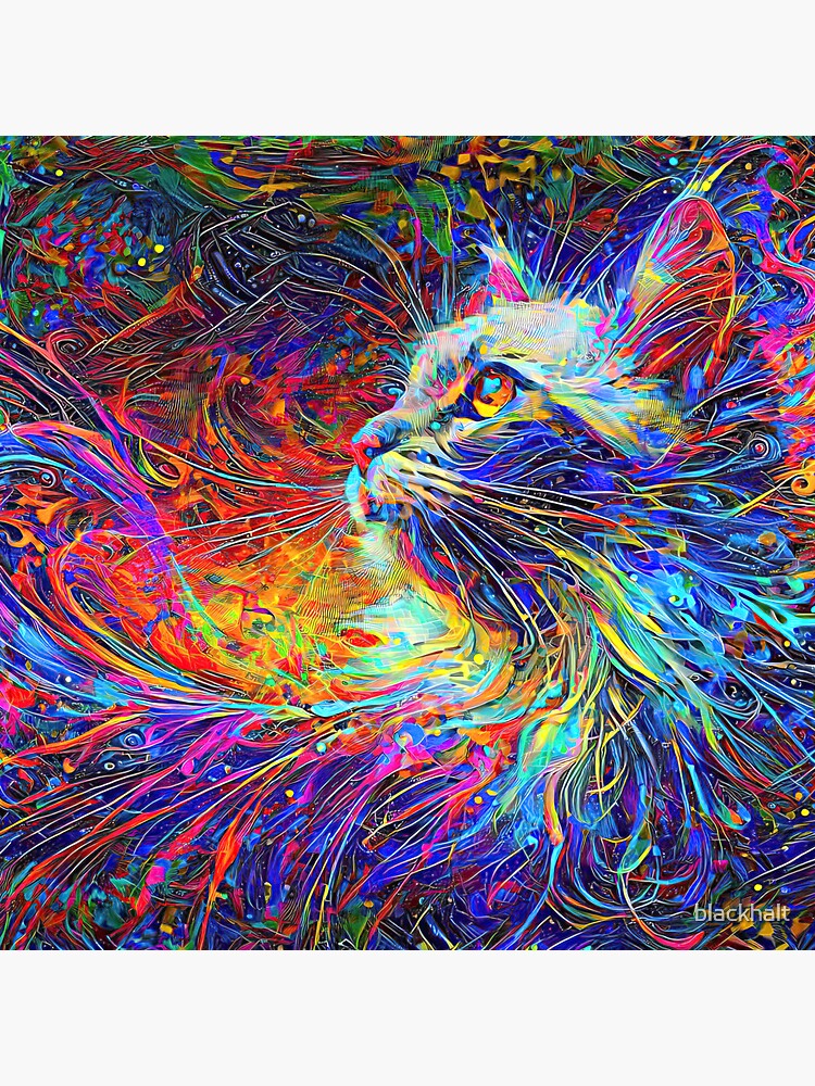 Thumbnail 3 of 3, Sticker, Abstractions of abstract abstraction of cat. DeepDream #9883614125405 designed and sold by blackhalt.