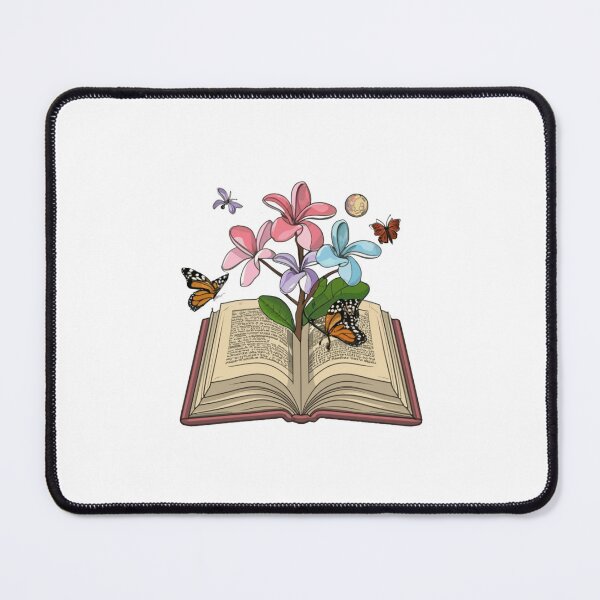 Item preview, Flowers Growing From Book | Purple, blue and pink Plumeria flowers with small monarch butterflies and planets designed and sold by CircinusStore.