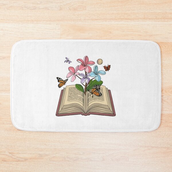 Item preview, Flowers Growing From Book | Purple, blue and pink Plumeria flowers with small monarch butterflies and planets designed and sold by CircinusStore.