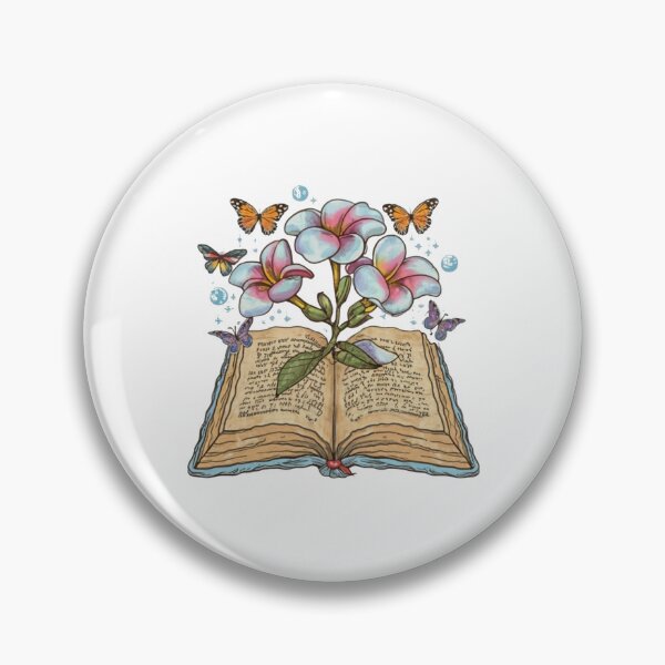 Item preview, Flowers Growing From Book | Blue with pink details Plumeria flowers with small monarch butterflies and planets designed and sold by CircinusStore.
