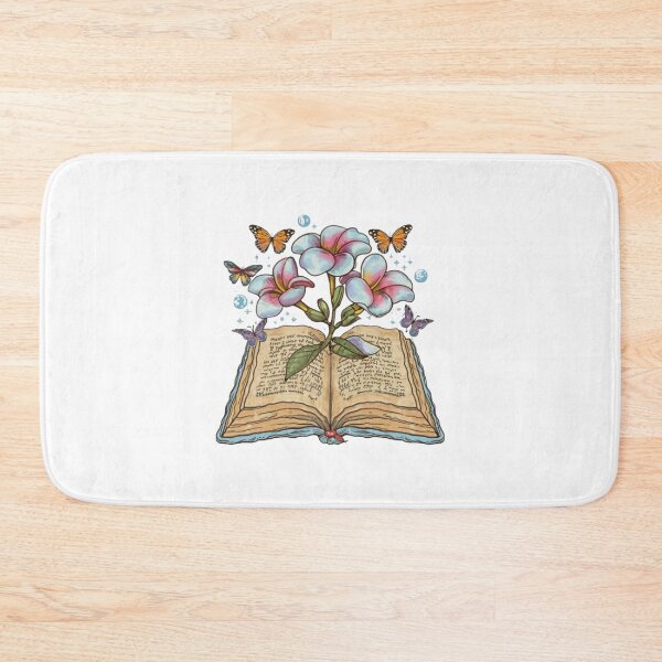 Item preview, Flowers Growing From Book | Blue with pink details Plumeria flowers with small monarch butterflies and planets designed and sold by CircinusStore.