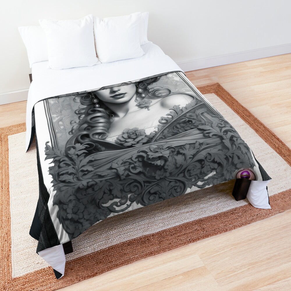 A Classic Lady Of Elegance Illustration AI Concept Art by Xzendor7 Decorative Comforter Art Print