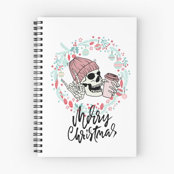 Item preview, dead inside vintage - christmas holly spirit  - skeleton christmas spirit -  Cool skull with hat and coffee designed and sold by Carola-art.