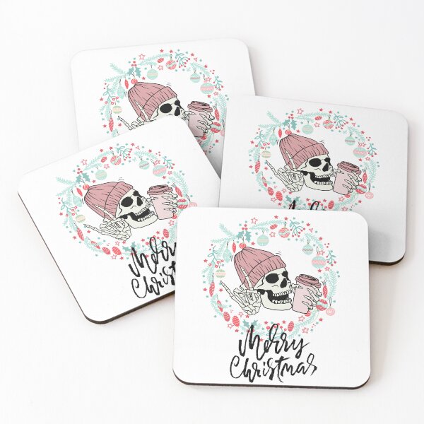 Item preview, dead inside vintage - christmas holly spirit  - skeleton christmas spirit -  Cool skull with hat and coffee designed and sold by Carola-art.