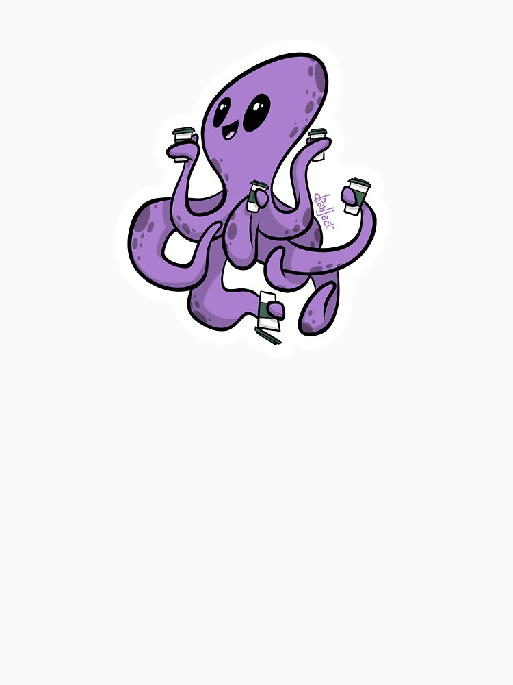 Thumbnail 7 of 7, Classic T-Shirt, Octopus with Coffee designed and sold by drawject.