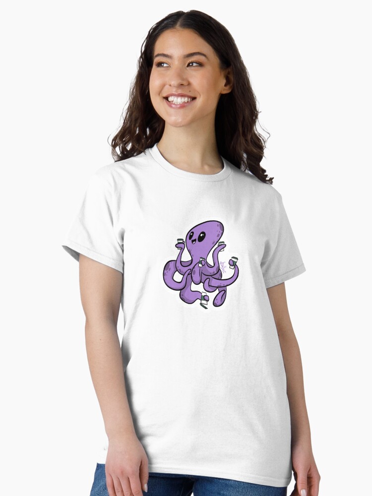Thumbnail 1 of 7, Classic T-Shirt, Octopus with Coffee designed and sold by drawject.