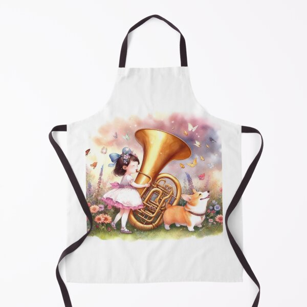 Item preview, Girl in Pink Dress Playing Tuba with Corgi in Meadow with Butterflies and Flowers at Sunset (#5/8) designed and sold by ElegantTeaTime.