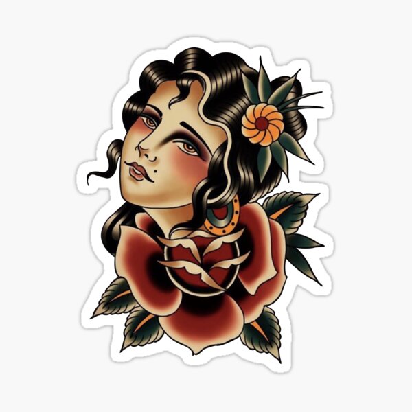 Item preview, Traditional Lady Head Tattoo designed and sold by Pinscher.