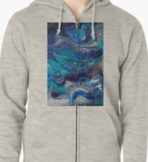 blue painting fluid art acrylic hand made Zipped Hoodie