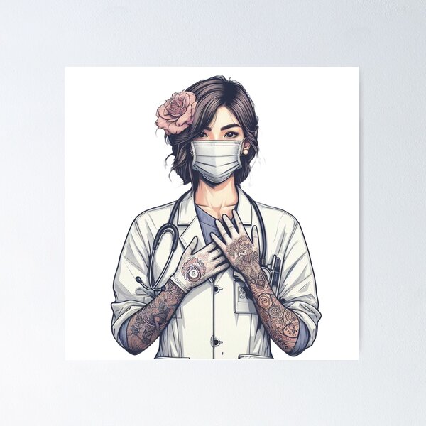 Item preview, tattooed nurse designed and sold by BitWorks.