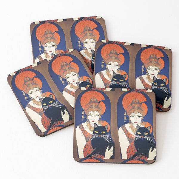 Item preview, Elegant Parisian with black cat and orange turban, art deco style designed and sold by Creativesphotos.