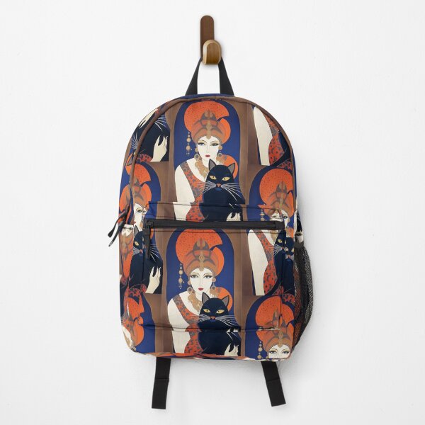 Item preview, Elegant Parisian with black cat and orange turban, art deco style designed and sold by Creativesphotos.