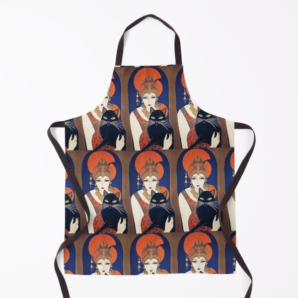 Item preview, Elegant Parisian with black cat and orange turban, art deco style designed and sold by Creativesphotos.