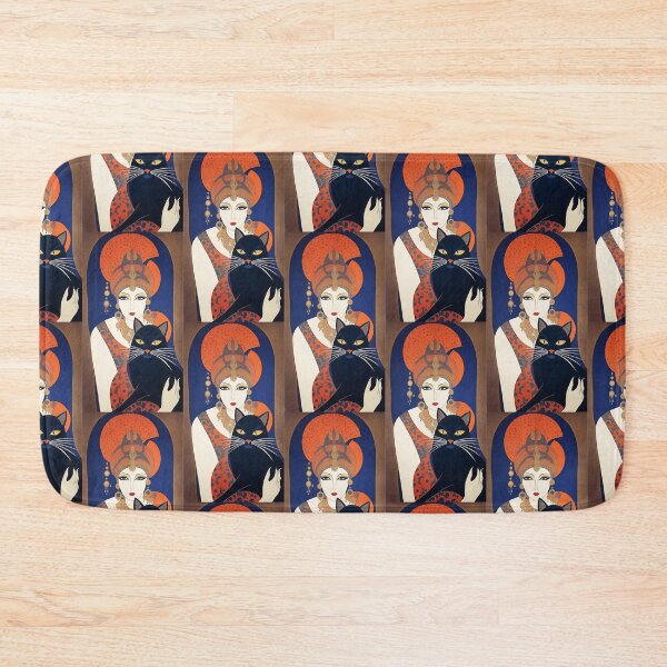 Item preview, Elegant Parisian with black cat and orange turban, art deco style designed and sold by Creativesphotos.
