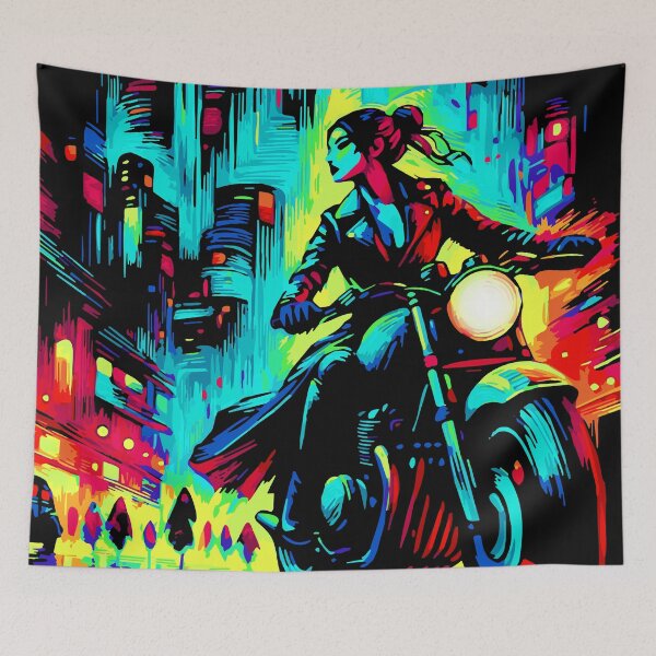 Item preview, Motorcycle Night Rider Through Metropolis Colors designed and sold by House of Sadu by Craitza.