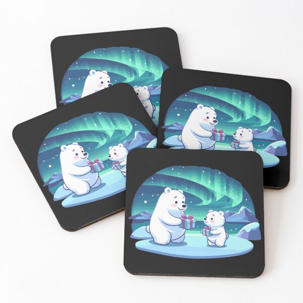 Item preview, Precious Polar Bear Family Exchanging Gifts Beneath the Northern Lights designed and sold by Colorful Dreams.