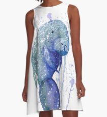 Watercolor Manatee A-Line Dress