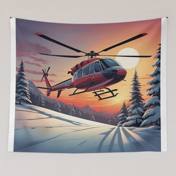 Item preview, Winter Sunset Helicopter Flight | Nature's White Landscape designed and sold by simaso.