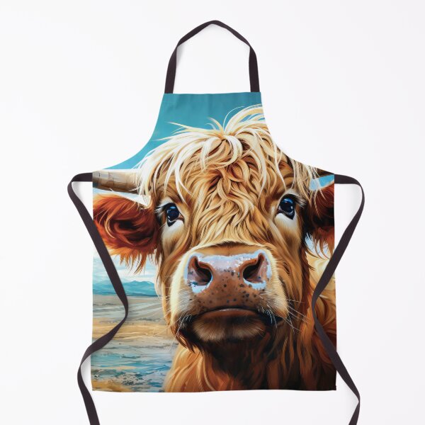 Item preview, Highland cow with horns on blue sky background. designed and sold by MagicColorPrint.