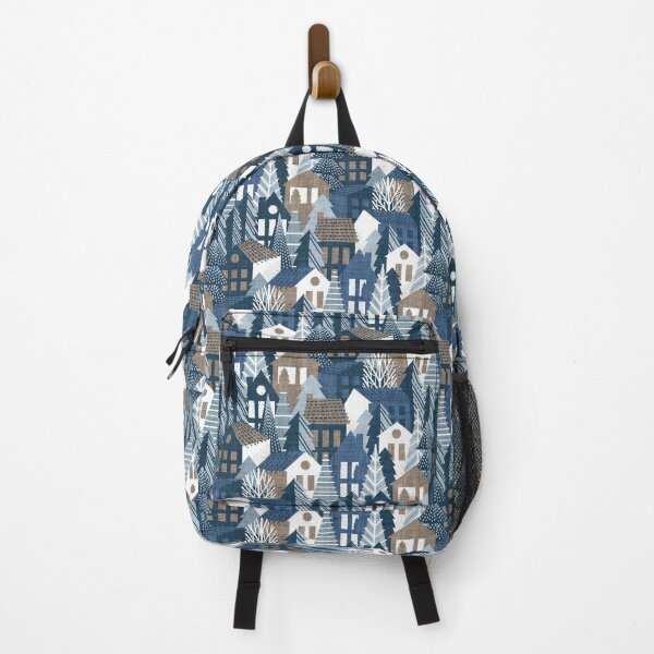 Item preview, Winter village // white blue and morel beige faux textured cozy houses and pine trees designed and sold by SelmaCardoso.