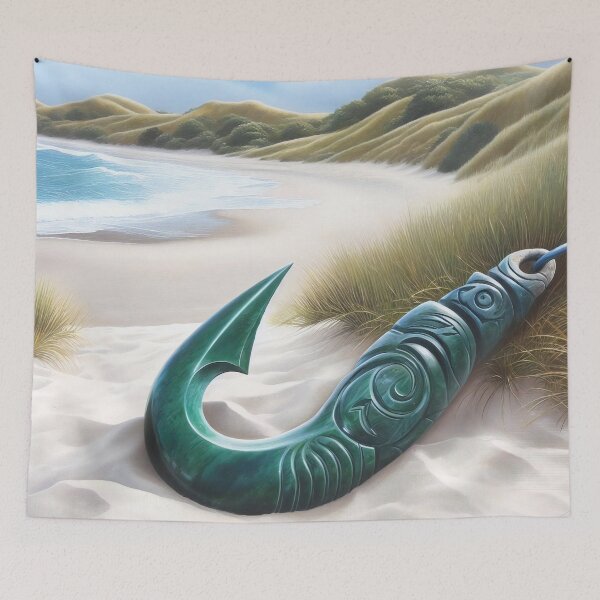 Item preview, A Greenstone FishHook On A Sandy Beach In New Zealand designed and sold by Kathysartroom.
