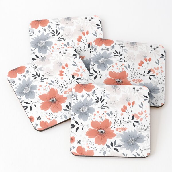 Item preview, Beautiful Coral and Grey Flowers designed and sold by ShinyWolf.