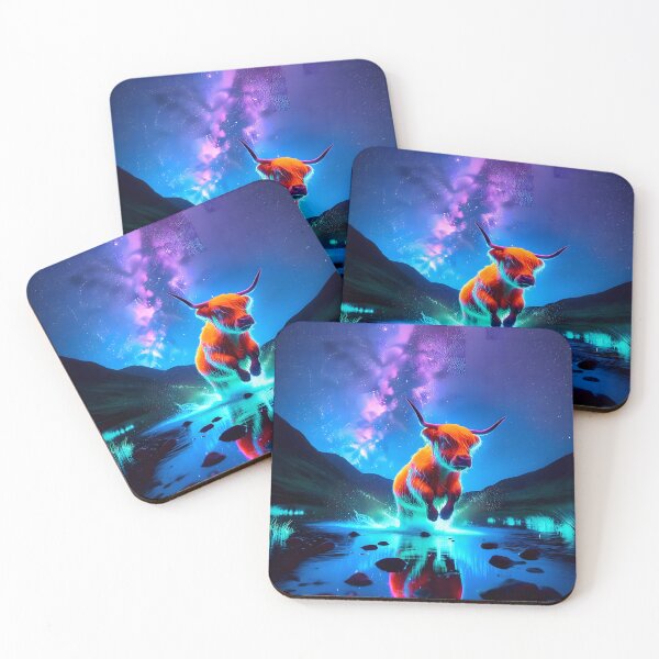 Item preview, Blacklight Style Scottish Highland Bull Luminous Leap designed and sold by Matt's Artificial Nature.