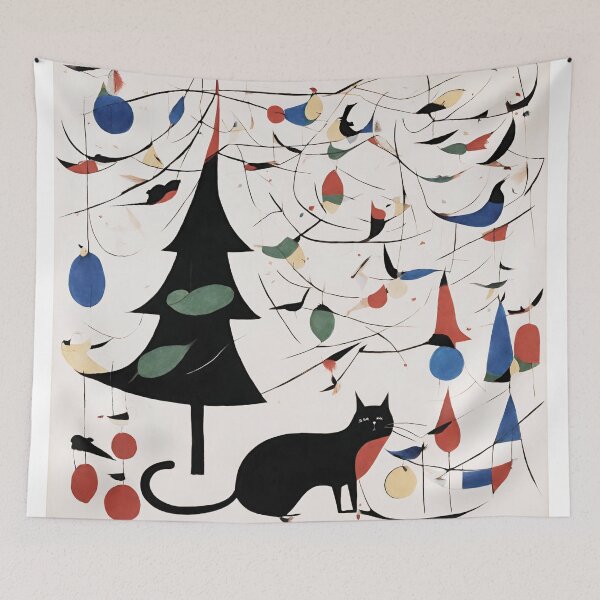 Item preview, Joan Miro Inspired Abstract Christmas Cat with Decorations  designed and sold by bettypure.