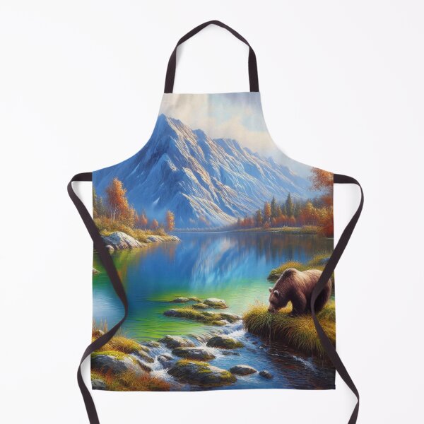 Item preview, A Grizzly Bear Beside A Lake With Mountains In the Distance designed and sold by Kathysartroom.