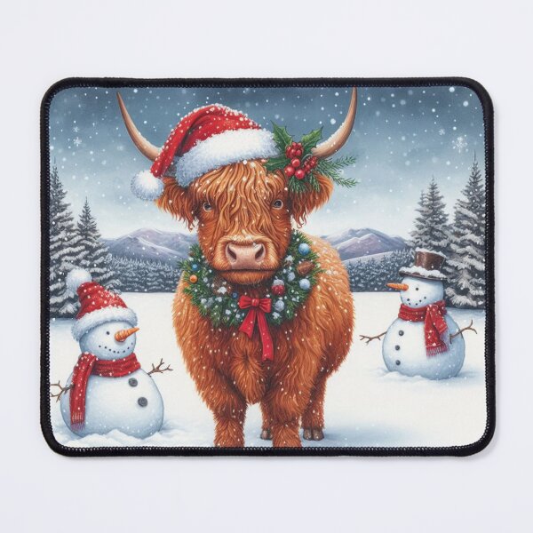 Item preview, Christmas Highland Cow with Snowman designed and sold by JessArty ⭐⭐⭐⭐⭐.