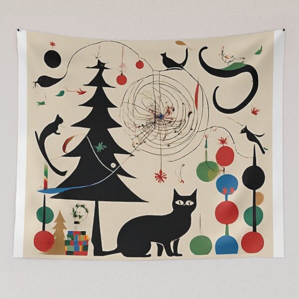 Item preview, Joan Miro Inspired Abstract Christmas Happiness with Cats designed and sold by bettypure.