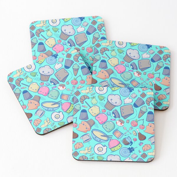 Item preview, Kawaii Adorable Food Repeating Teal Pattern designed and sold by Jarrod Vandenberg.