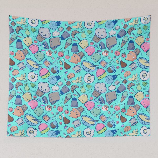 Item preview, Kawaii Adorable Food Repeating Teal Pattern designed and sold by Jarrod Vandenberg.
