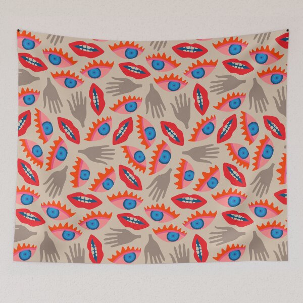 Item preview, DISEMBODIED Surrealism Eyes Mouth Lips Hands in Retro Red Blush Blue Gray - UnBlink Studio by Jackie Tahara designed and sold by Jackie Tahara of UnBlink Studio.