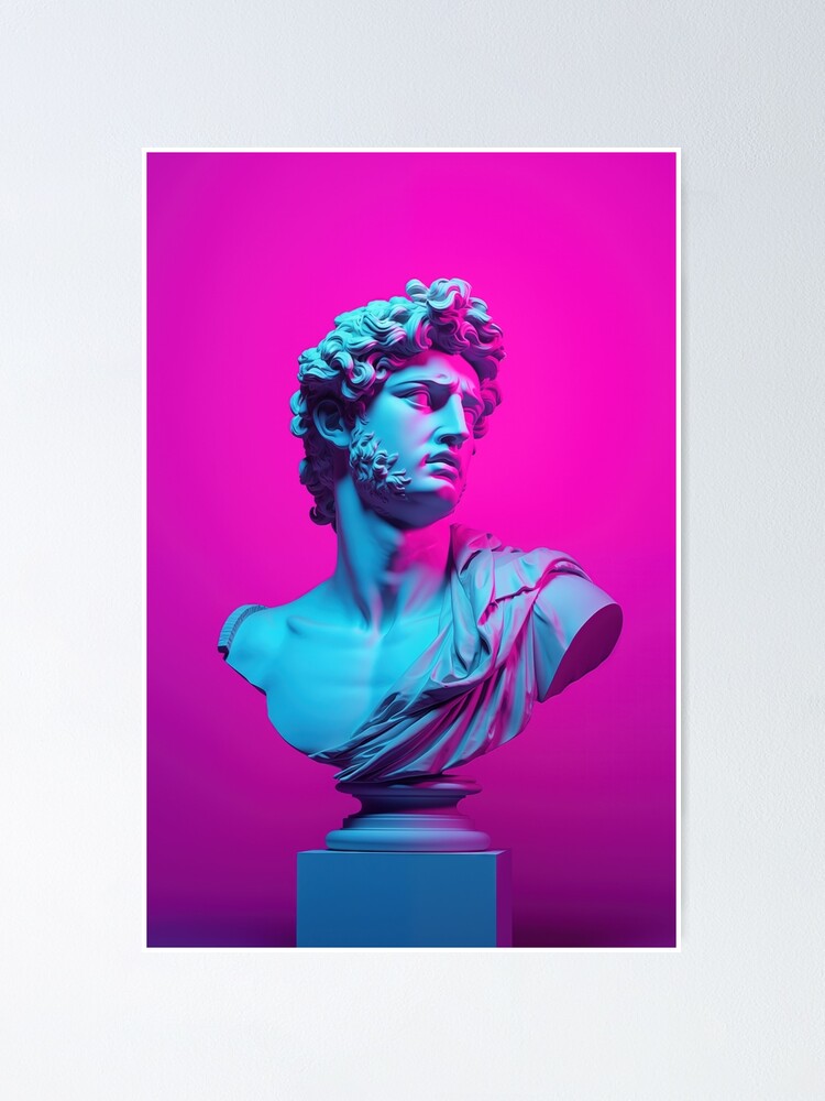Vaporwave Visions: Ancient Sculpture in Neon Glow