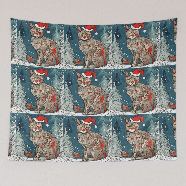 Item preview, Christmas abstract cat portrait designed and sold by YukiKenji.
