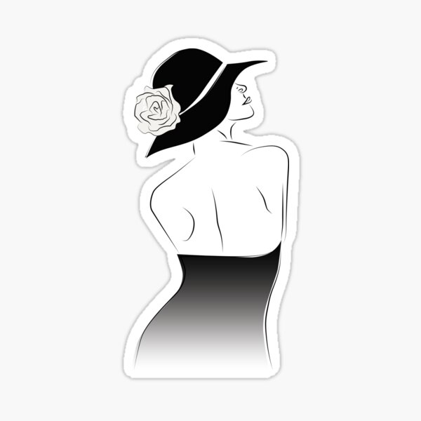 Item preview, A Woman In a Dress With a Black Hat Line Art designed and sold by ElenaArtDesign.