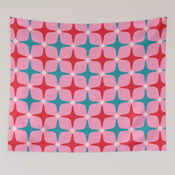Item preview, Mid Century Modern Starburst Pattern Red Pink and Blue designed and sold by tonymagnerart.