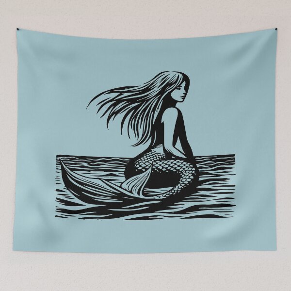 Item preview, Woodcut Mermaid  designed and sold by Texterns.
