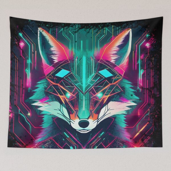 Item preview, Neon Fox tech, cyberpunk style with glowing circuits designed and sold by emaotx.